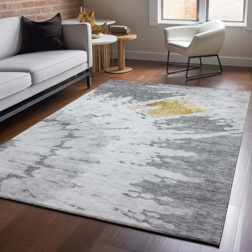Gray Gold And Ivory Abstract Washable Area Rug With UV Protection Photo 3