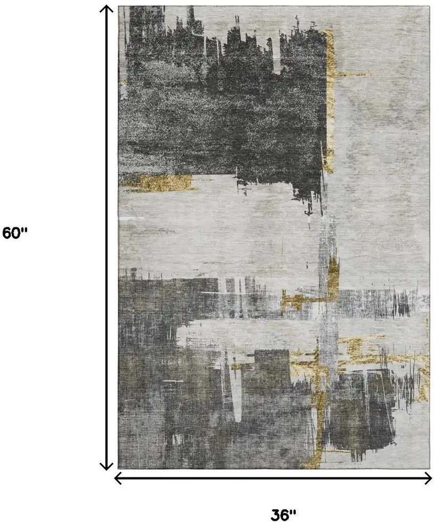 Gray Gold And Ivory Abstract Washable Area Rug With UV Protection Photo 5