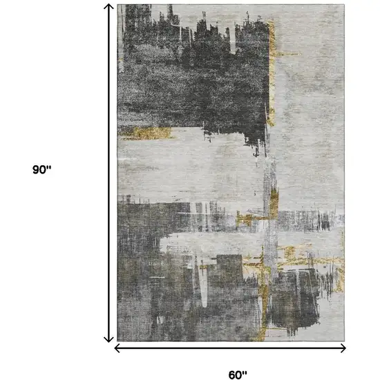 Gray Gold And Ivory Abstract Washable Area Rug With UV Protection Photo 3