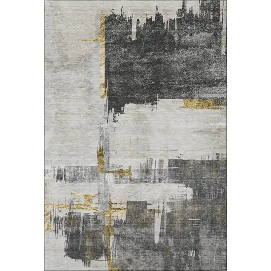 Gray Gold And Ivory Abstract Washable Area Rug With UV Protection Photo 3