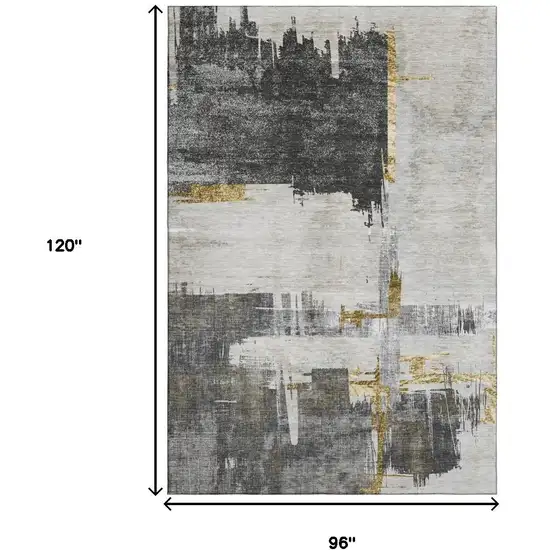 Gray Gold And Ivory Abstract Washable Area Rug With UV Protection Photo 6