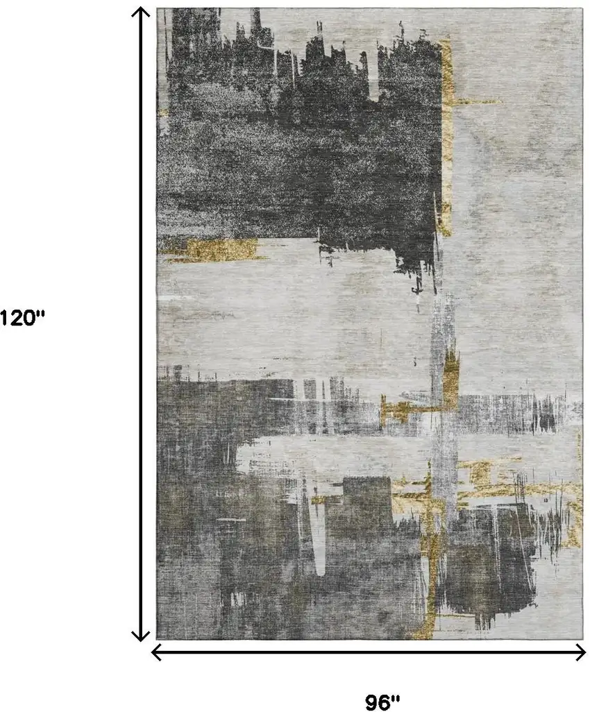 Gray Gold And Ivory Abstract Washable Area Rug With UV Protection Photo 6