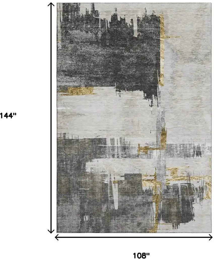 Gray Gold And Ivory Abstract Washable Area Rug With UV Protection Photo 6