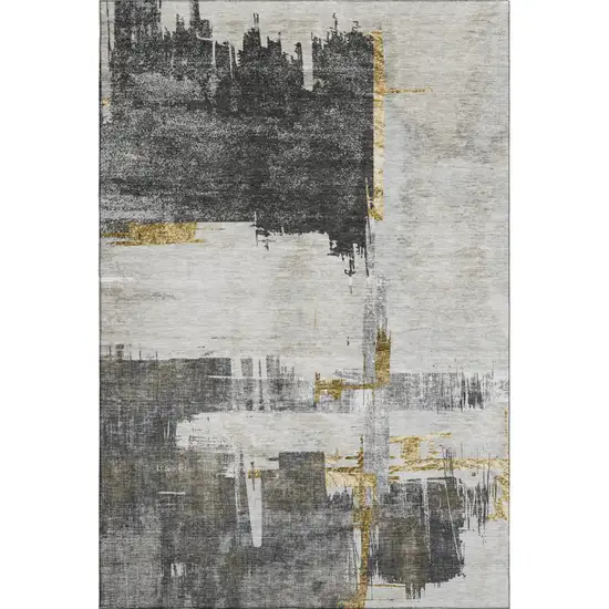 Gray Gold And Ivory Abstract Washable Area Rug With UV Protection Photo 1