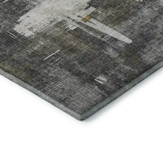 Gray Gold And Ivory Abstract Washable Area Rug With UV Protection Photo 9