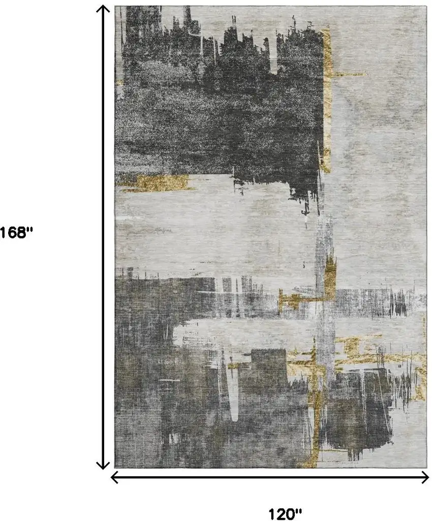 Gray Gold And Ivory Abstract Washable Area Rug With UV Protection Photo 6
