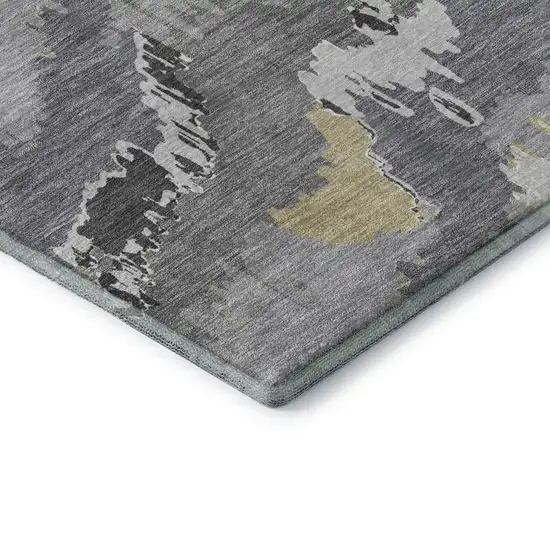 Gray Gold And Ivory Abstract Washable Area Rug With UV Protection Photo 9