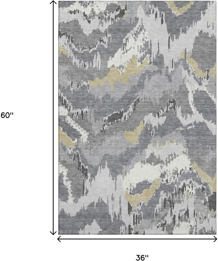 Gray Gold And Ivory Abstract Washable Area Rug With UV Protection Photo 3
