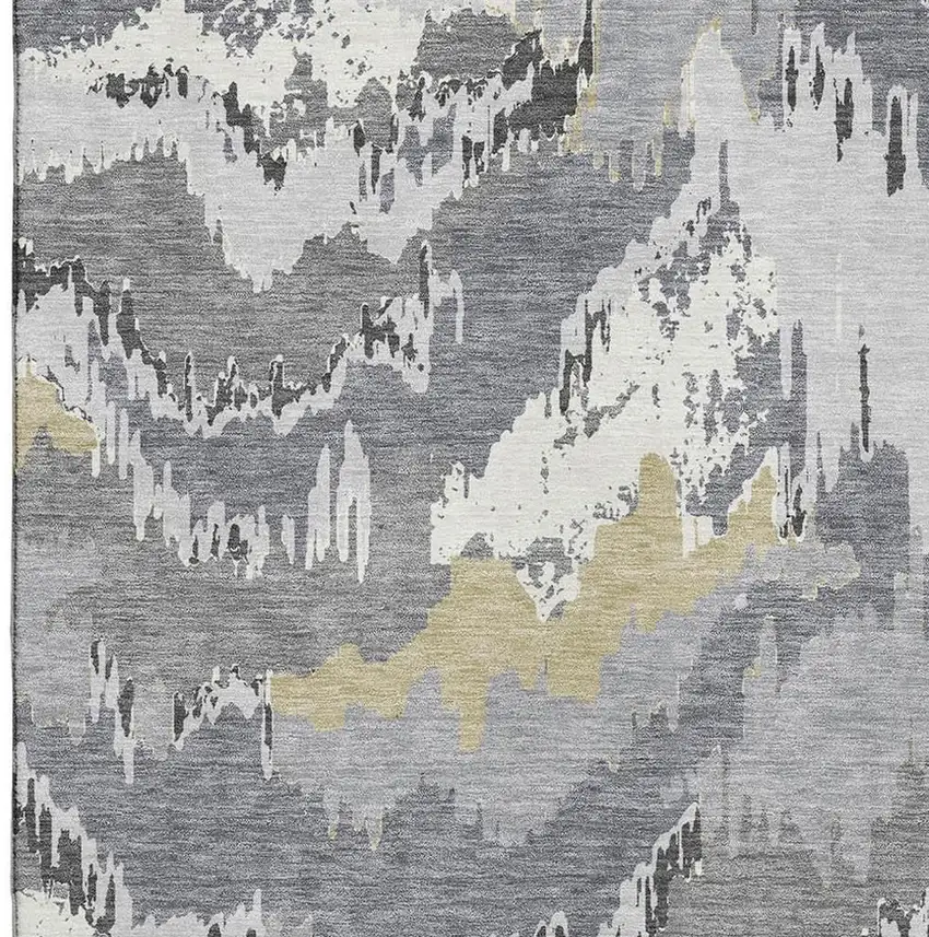 Gray Gold And Ivory Abstract Washable Area Rug With UV Protection Photo 4