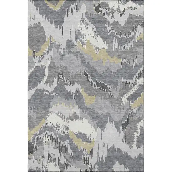 Gray Gold And Ivory Abstract Washable Area Rug With UV Protection Photo 5