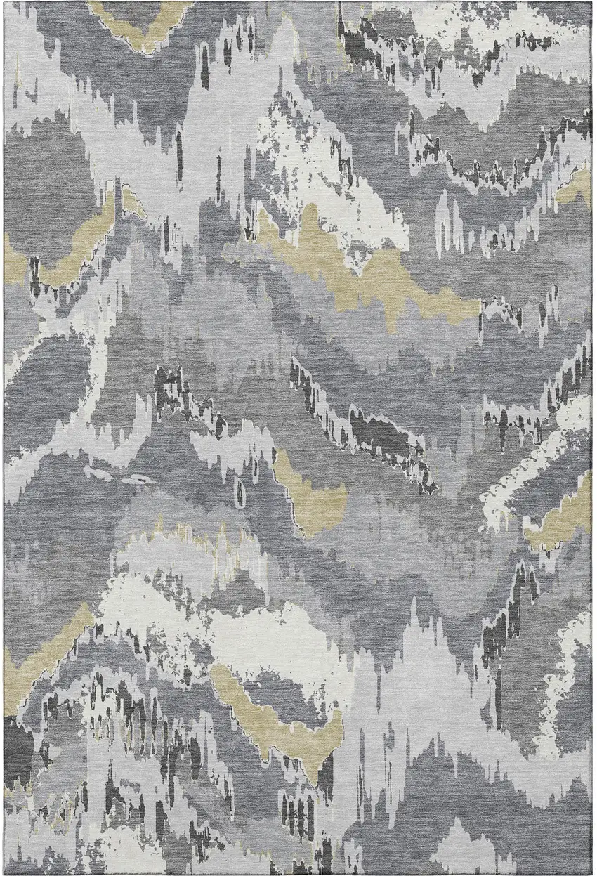 Gray Gold And Ivory Abstract Washable Area Rug With UV Protection Photo 5