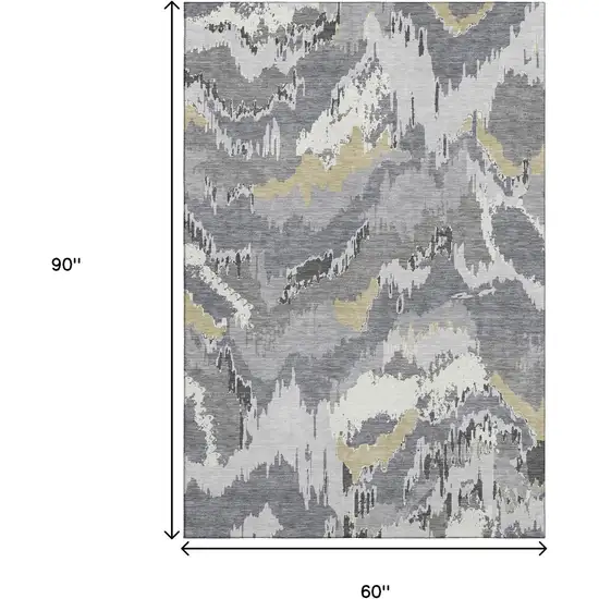 Gray Gold And Ivory Abstract Washable Area Rug With UV Protection Photo 3