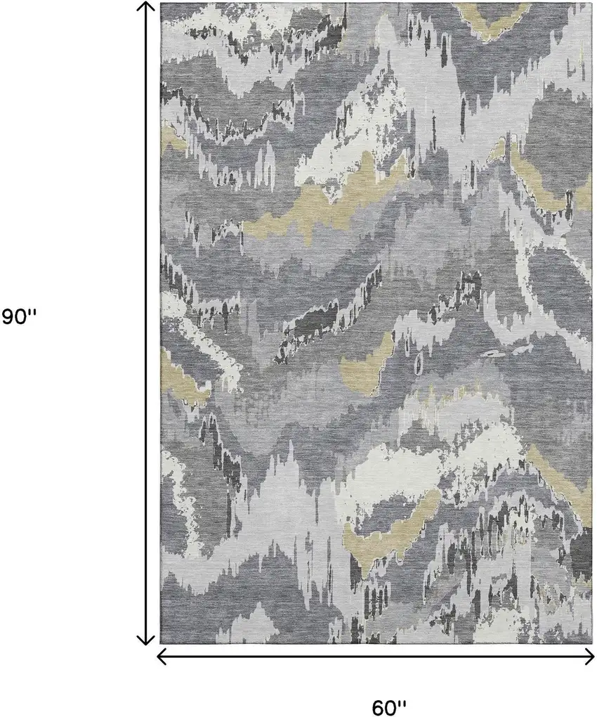 Gray Gold And Ivory Abstract Washable Area Rug With UV Protection Photo 3