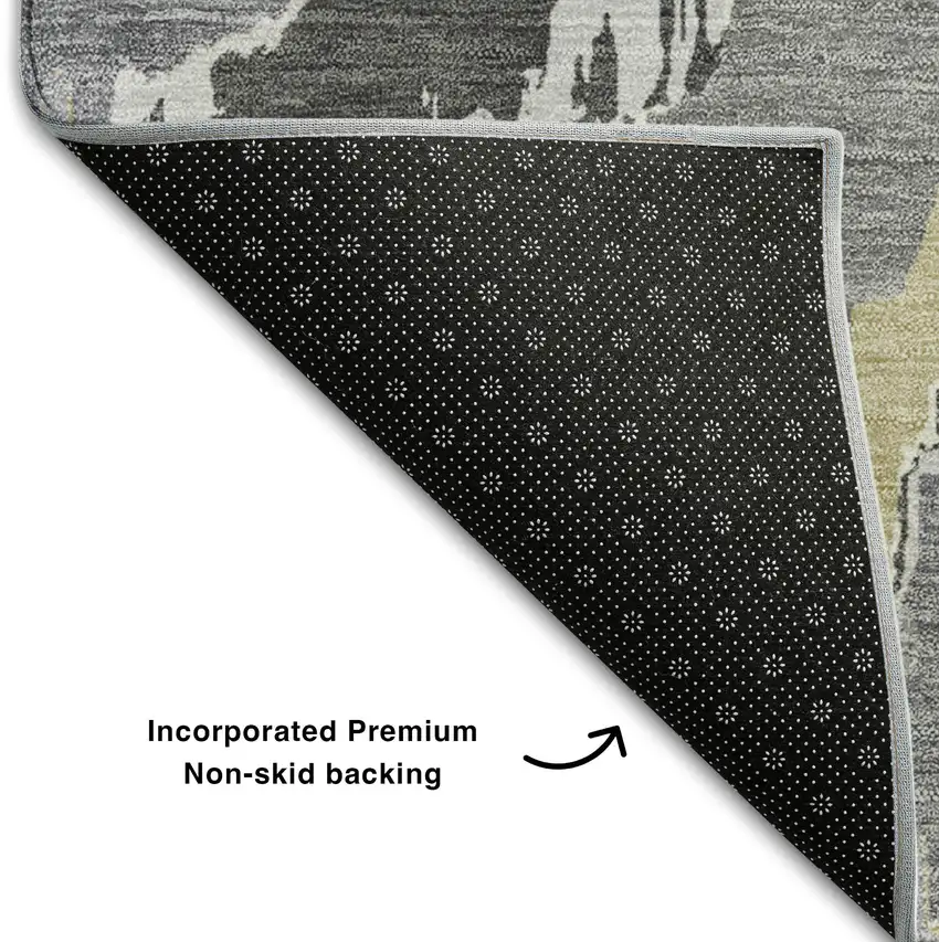 Gray Gold And Ivory Abstract Washable Area Rug With UV Protection Photo 8