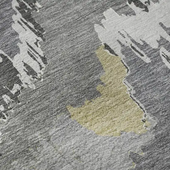 Gray Gold And Ivory Abstract Washable Area Rug With UV Protection Photo 9