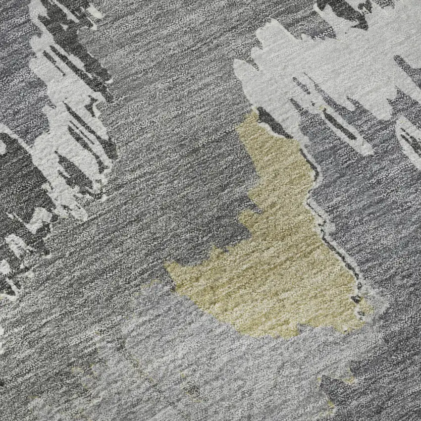 Gray Gold And Ivory Abstract Washable Area Rug With UV Protection Photo 9