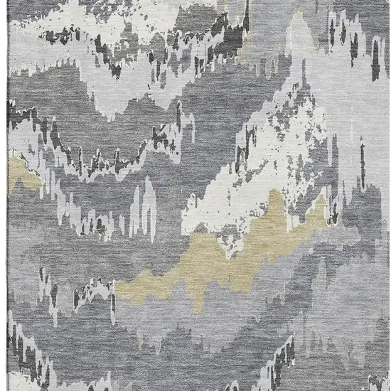 Gray Gold And Ivory Abstract Washable Area Rug With UV Protection Photo 4