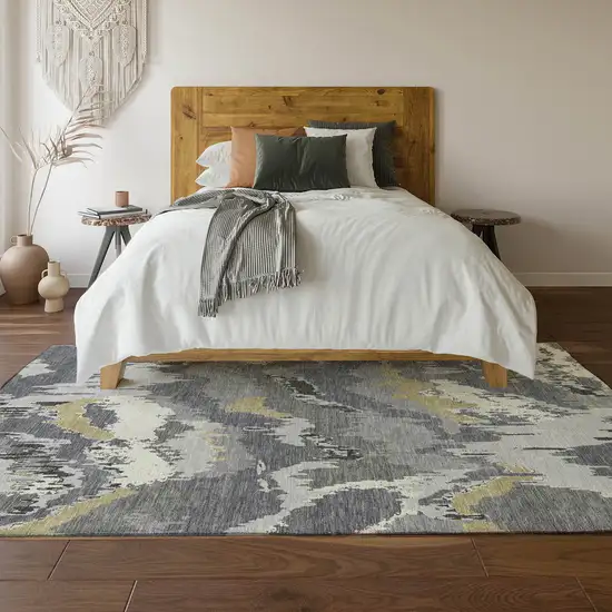 Gray Gold And Ivory Abstract Washable Area Rug With UV Protection Photo 7