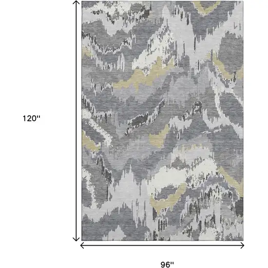 Gray Gold And Ivory Abstract Washable Area Rug With UV Protection Photo 3
