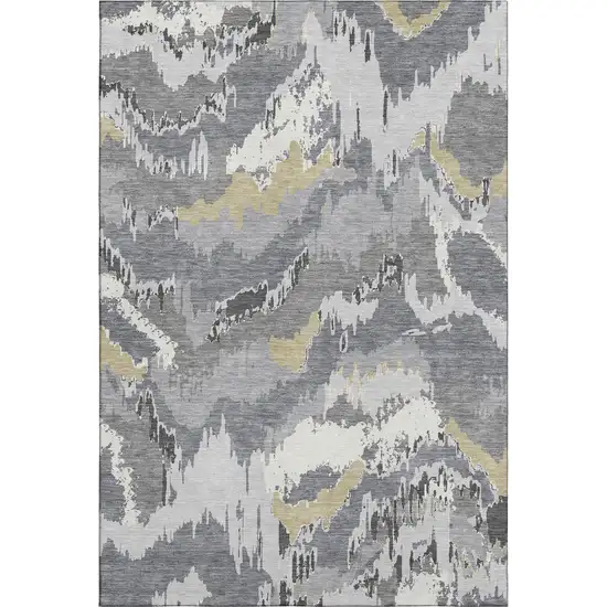 Gray Gold And Ivory Abstract Washable Area Rug With UV Protection Photo 2