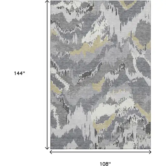 Gray Gold And Ivory Abstract Washable Area Rug With UV Protection Photo 3