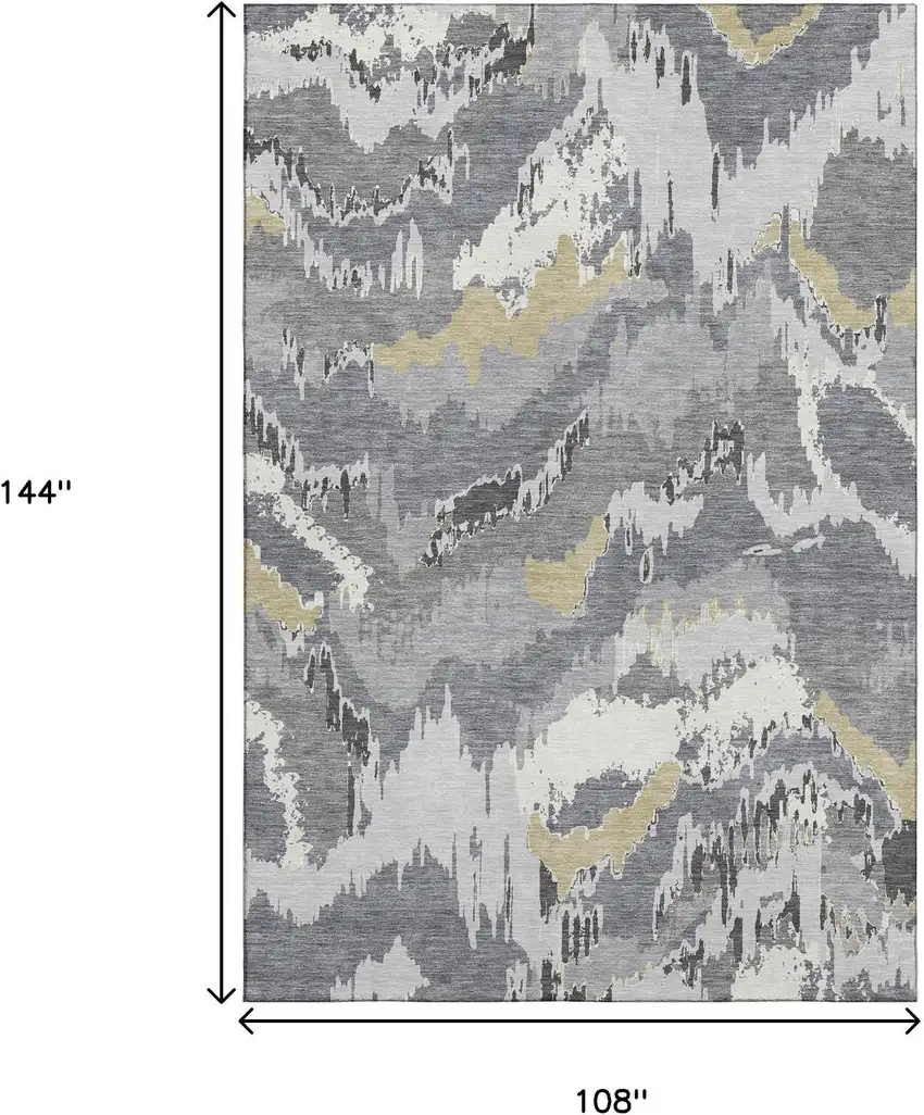 Gray Gold And Ivory Abstract Washable Area Rug With UV Protection Photo 3