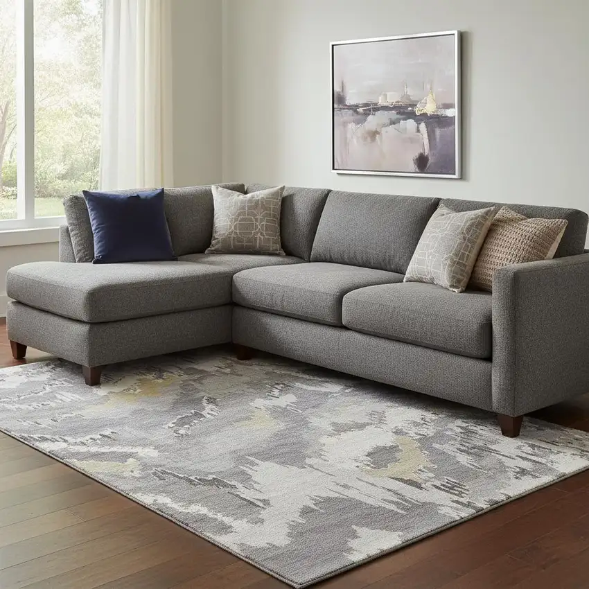 Gray Gold And Ivory Abstract Washable Area Rug With UV Protection Photo 1