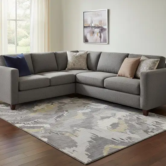 Gray Gold And Ivory Abstract Washable Area Rug With UV Protection Photo 1