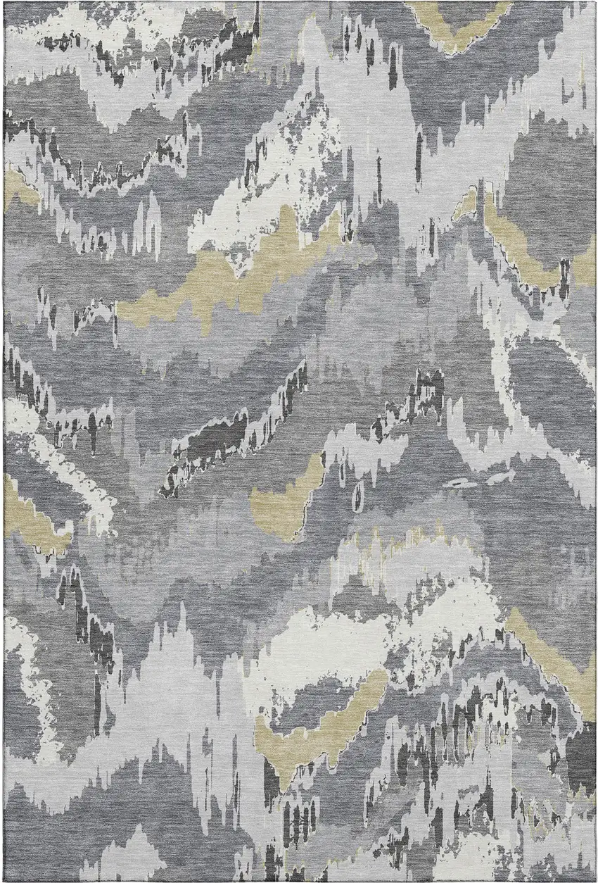 Gray Gold And Ivory Abstract Washable Area Rug With UV Protection Photo 2