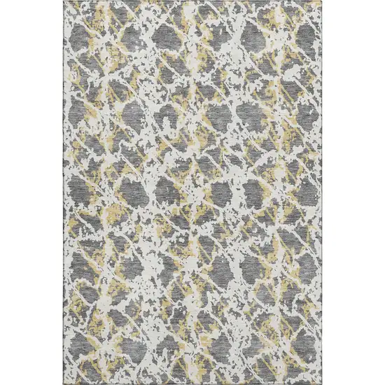 Gray Gold And Ivory Abstract Washable Area Rug With UV Protection Photo 1