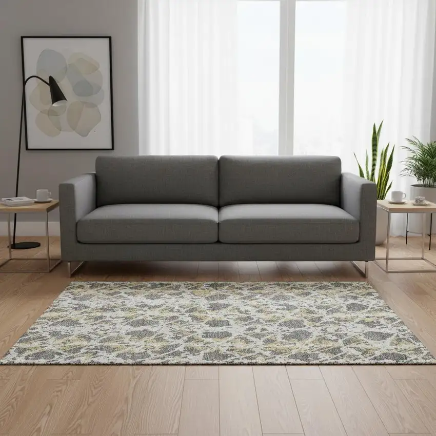 Gray Gold And Ivory Abstract Washable Area Rug With UV Protection Photo 2