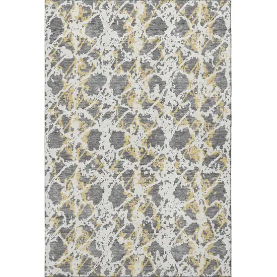 Gray Gold And Ivory Abstract Washable Area Rug With UV Protection Photo 3