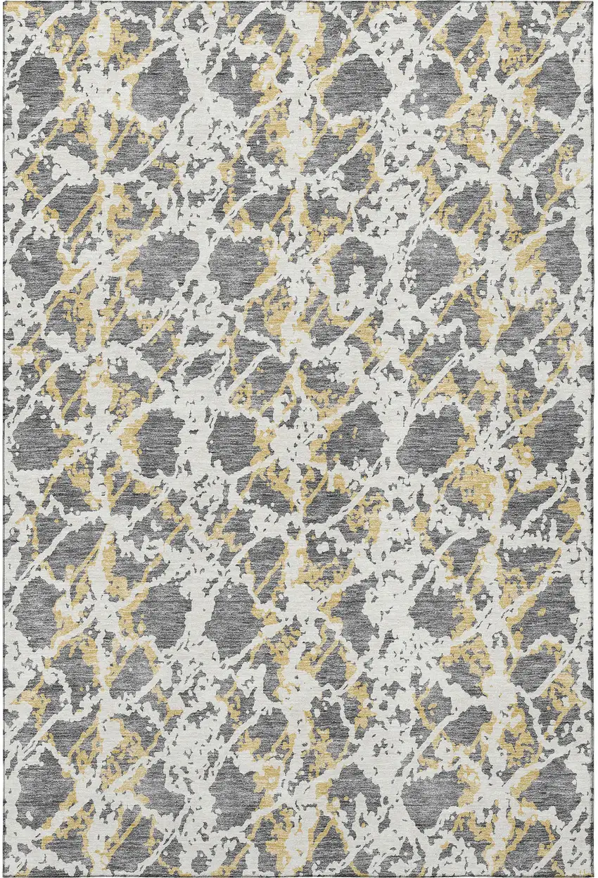 Gray Gold And Ivory Abstract Washable Area Rug With UV Protection Photo 3
