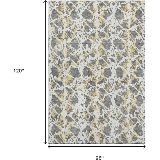 Gray Gold And Ivory Abstract Washable Area Rug With UV Protection Photo 8