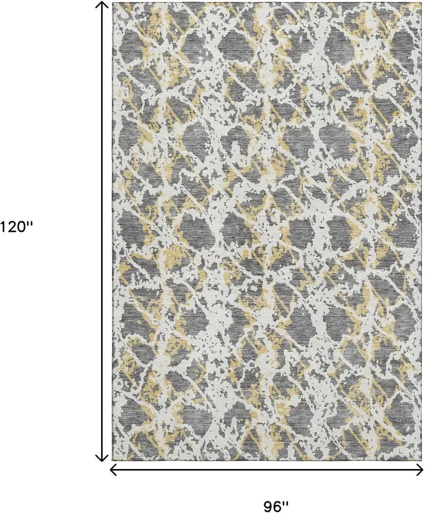 Gray Gold And Ivory Abstract Washable Area Rug With UV Protection Photo 8