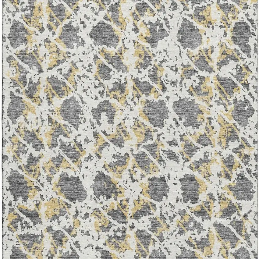 Gray Gold And Ivory Abstract Washable Area Rug With UV Protection Photo 2