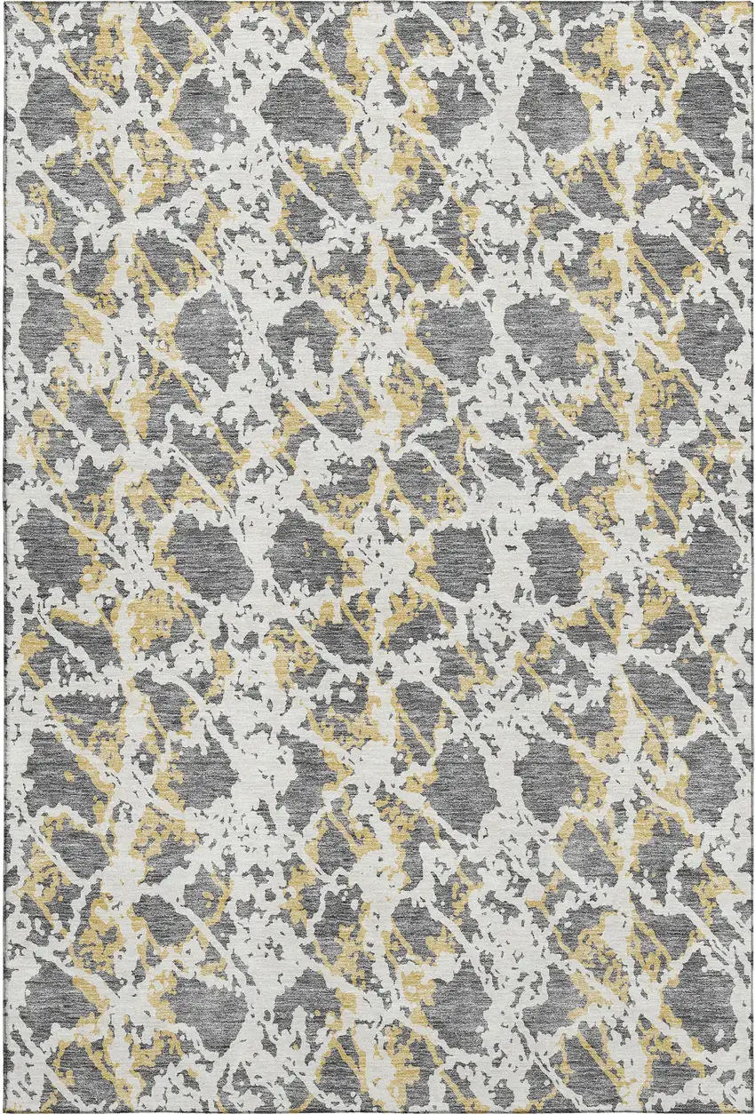 Gray Gold And Ivory Abstract Washable Area Rug With UV Protection Photo 1