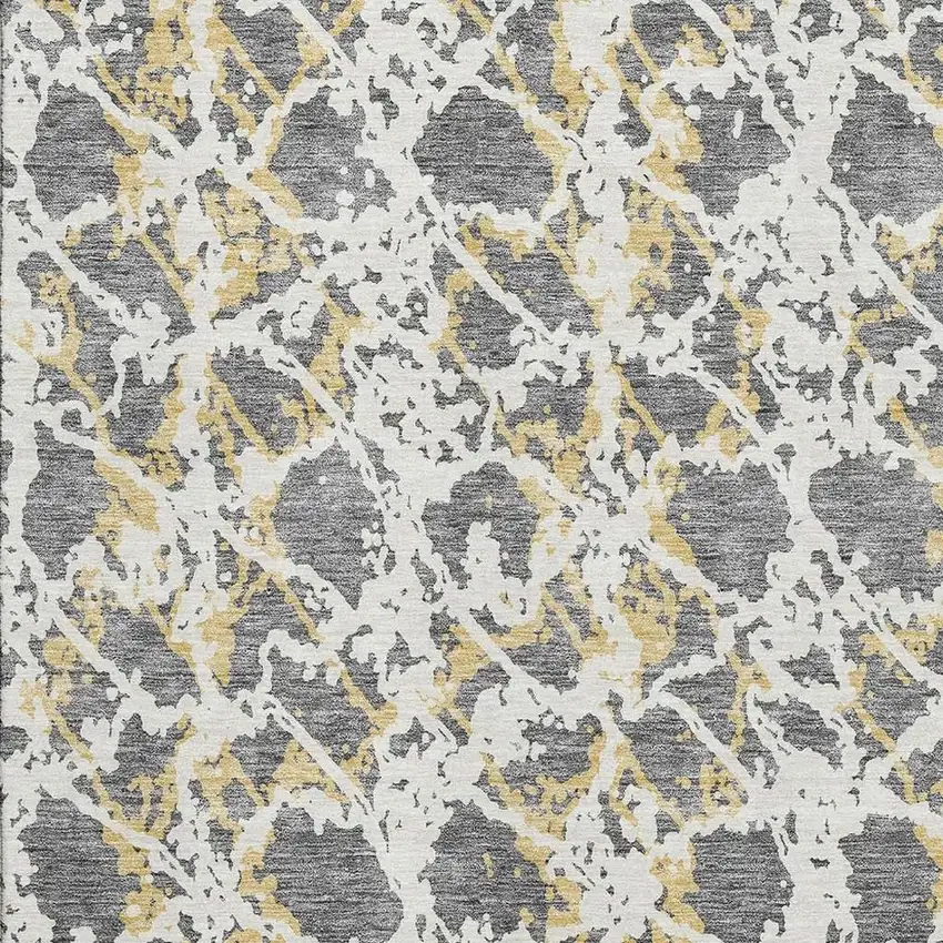 Gray Gold And Ivory Abstract Washable Area Rug With UV Protection Photo 2