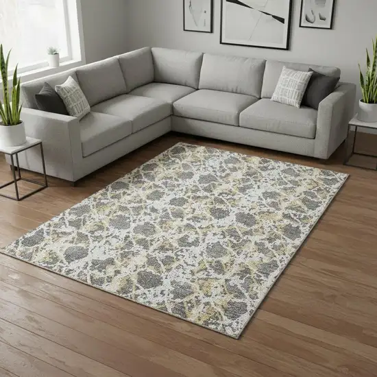 Gray Gold And Ivory Abstract Washable Area Rug With UV Protection Photo 2