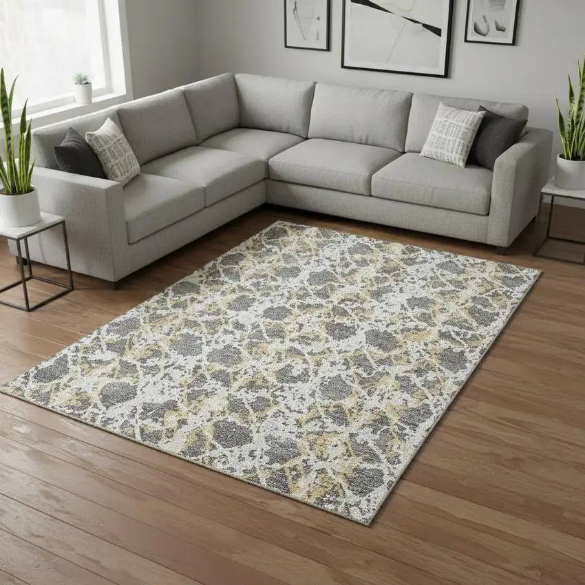 Gray Gold And Ivory Abstract Washable Area Rug With UV Protection Photo 2