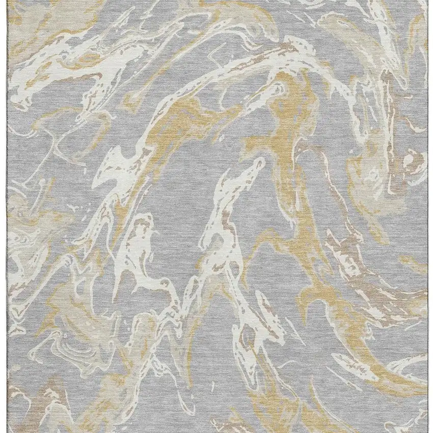 Gray Gold And Ivory Abstract Washable Area Rug With UV Protection Photo 4