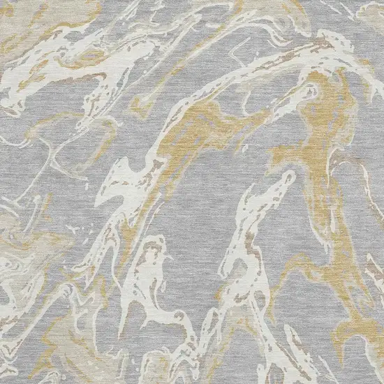 Gray Gold And Ivory Abstract Washable Area Rug With UV Protection Photo 3