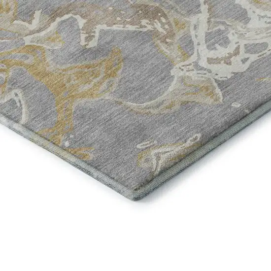 Gray Gold And Ivory Abstract Washable Area Rug With UV Protection Photo 8