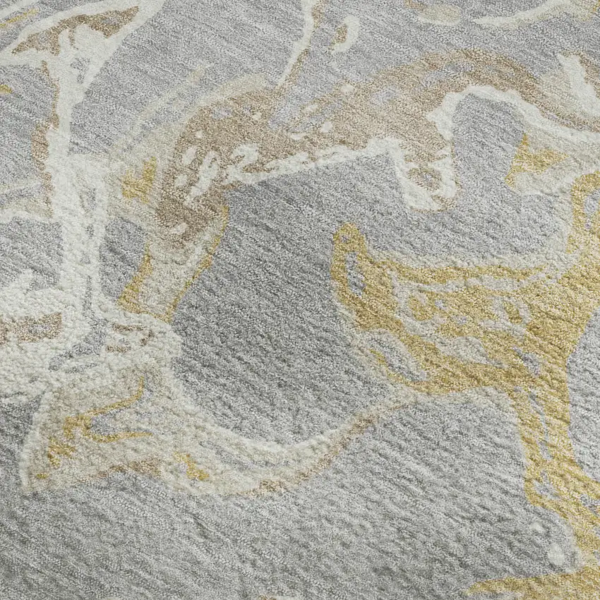 Gray Gold And Ivory Abstract Washable Area Rug With UV Protection Photo 3