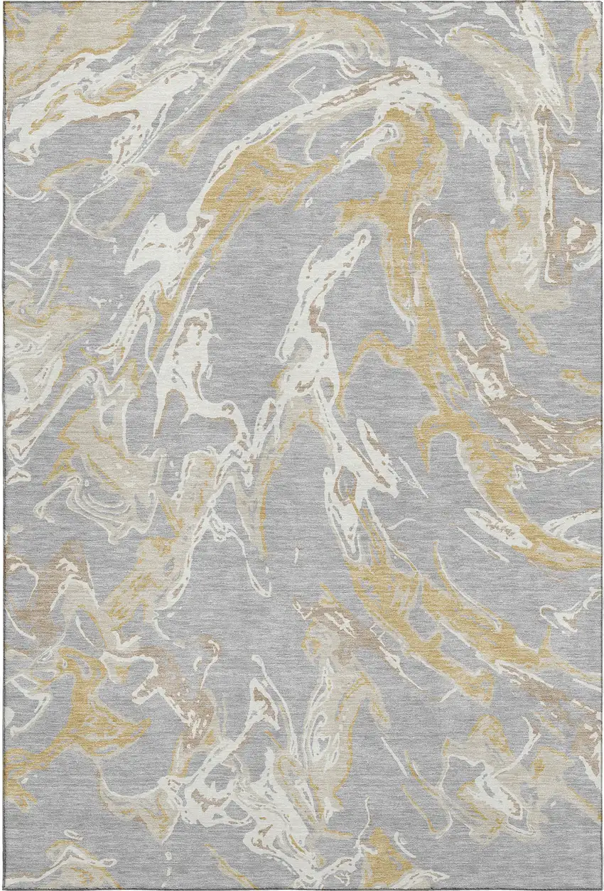 Gray Gold And Ivory Abstract Washable Area Rug With UV Protection Photo 6