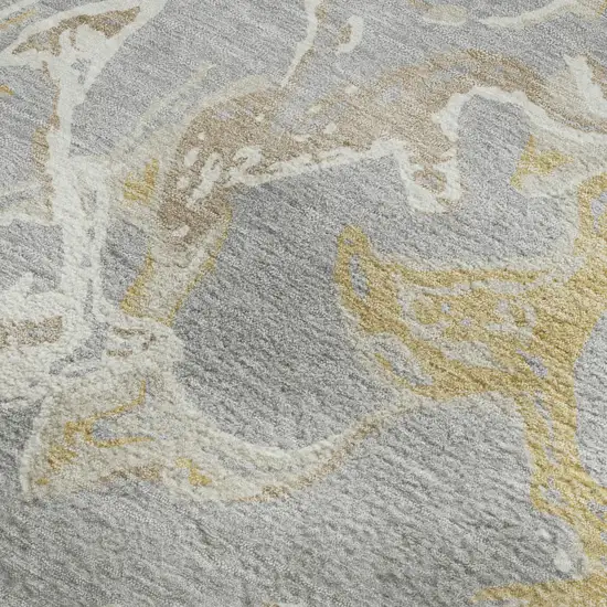Gray Gold And Ivory Abstract Washable Area Rug With UV Protection Photo 3