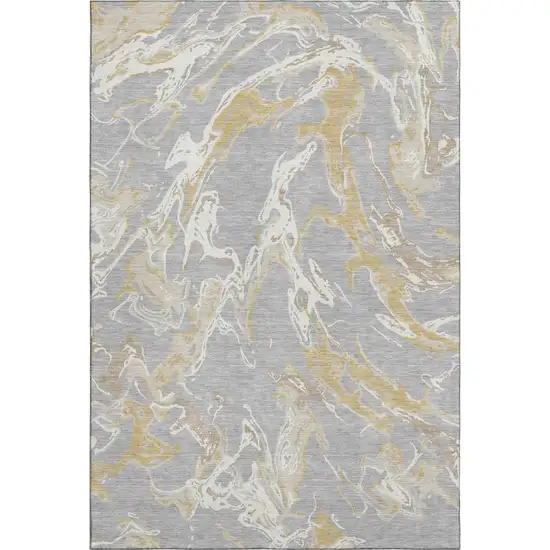 Gray Gold And Ivory Abstract Washable Area Rug With UV Protection Photo 6