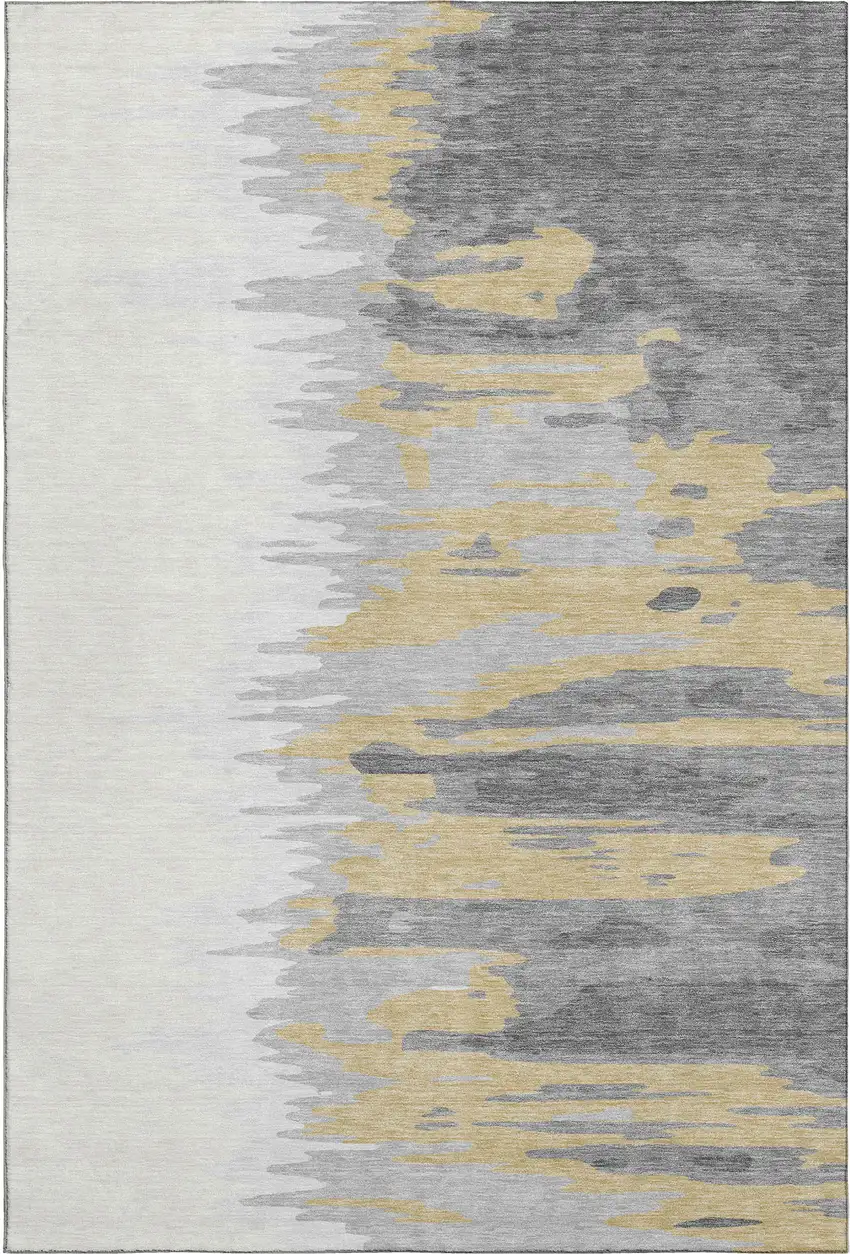 Gray Gold And Ivory Abstract Washable Area Rug With UV Protection Photo 4
