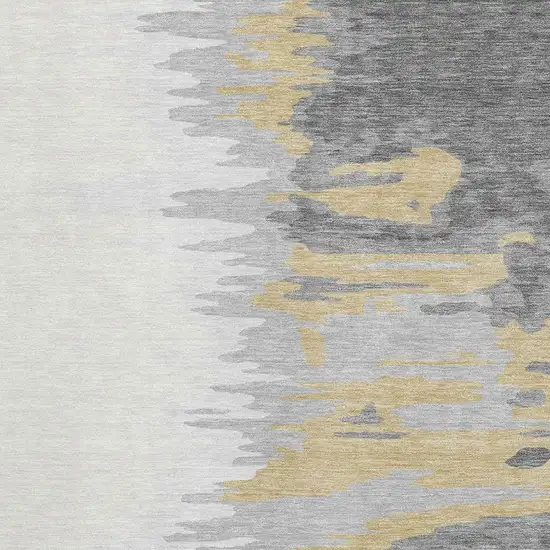 Gray Gold And Ivory Abstract Washable Area Rug With UV Protection Photo 3