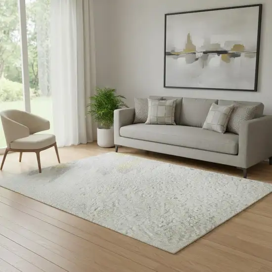 Gray Gold And Ivory Abstract Washable Area Rug With UV Protection Photo 2